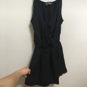 Faux wrap, asymmetrical wrap black romper (S)